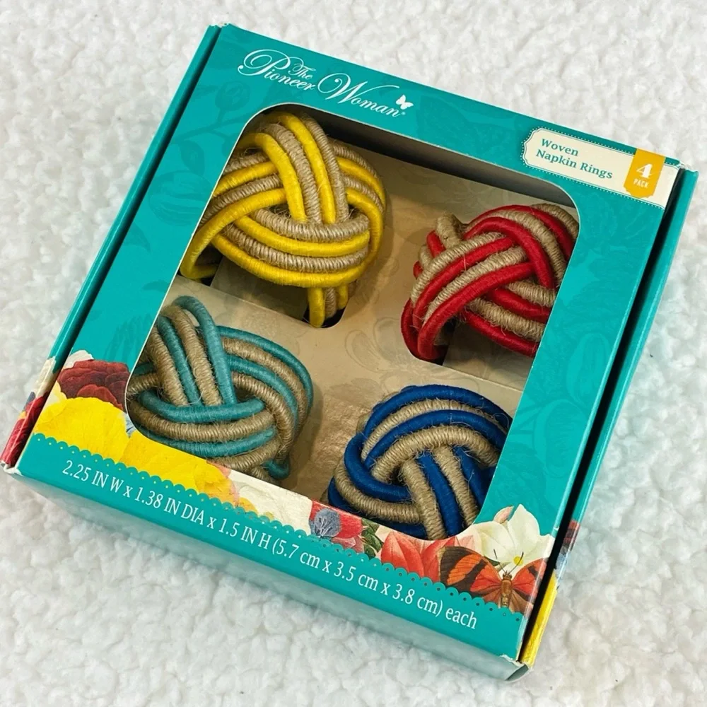 (NIB) THE PIONEER WOMAN • Multicolored Woven Napkin Ring Set - Picture 10 of 10
